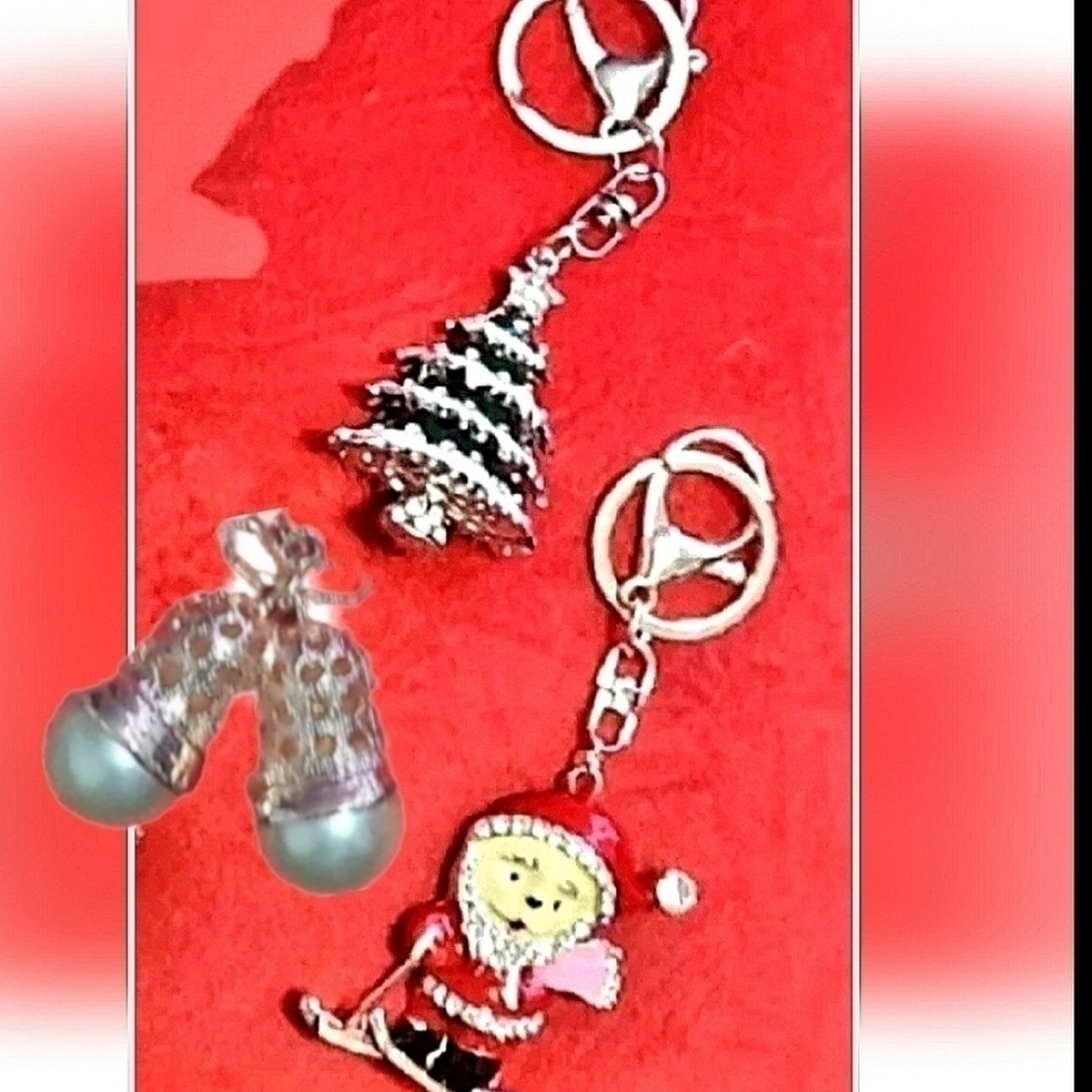Christmas Santa Tree Bells Enamel Crystal Keychain